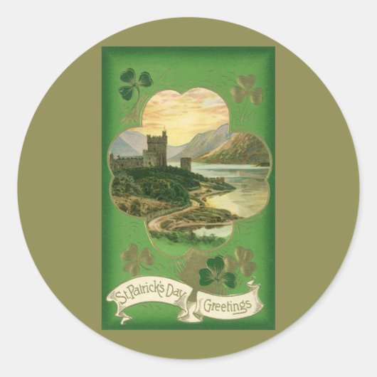  St. Patricks Dag Groeten Shamrock Castle Ronde Sticker (Voorkant)