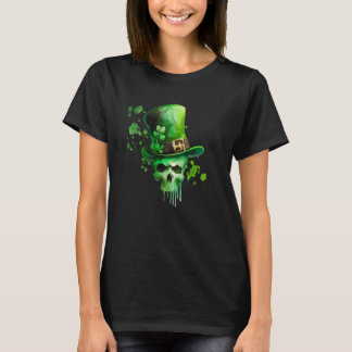 St. Patrick's Dag Ierse Leprechaun Klaver Schedel  T-shirt