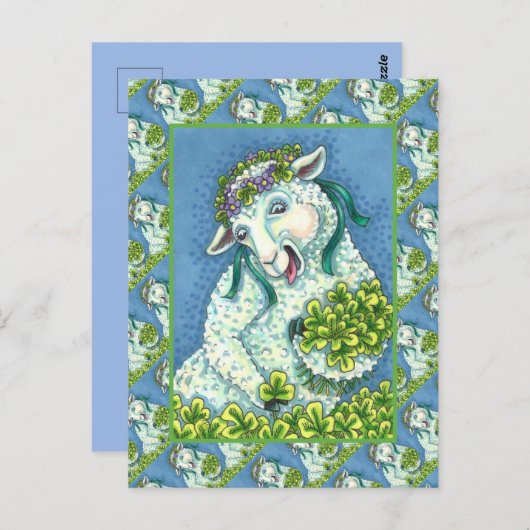ST. PATRICK'S DAG IRISH EWE, SHEEP & SHAMROCKS BRIEFKAART (Voorkant / Achterkant)