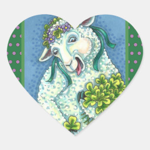 ST. PATRICK'S DAG IRISH EWE, SHEEP & SHAMROCKS HART STICKER