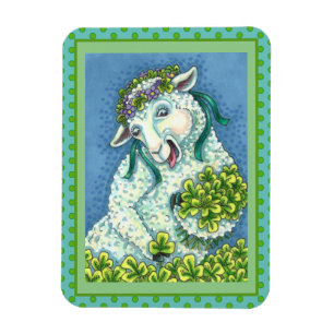 ST. PATRICK'S DAG IRISH EWE, SHEEP & SHAMROCKS MAGNEET