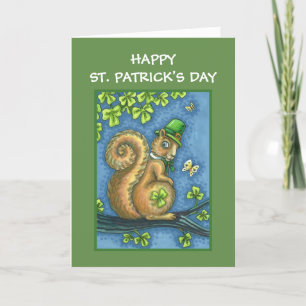 ST. PATRICK'S DAG LEPRECHAUN Eekhoorn, GELUKKIG IE Feestdagen Kaart