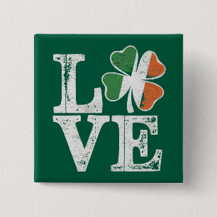 St. Patrick's Dag Liefde Gelukkig Iers Klaver Groe Vierkante Button 5,1 Cm