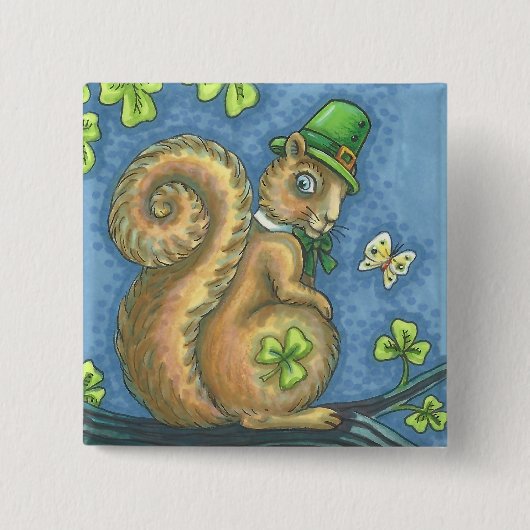 ST. PATRICK'S DAG, LUCKY IRISH SQUIRREL BUTTON Squ (Voorkant)