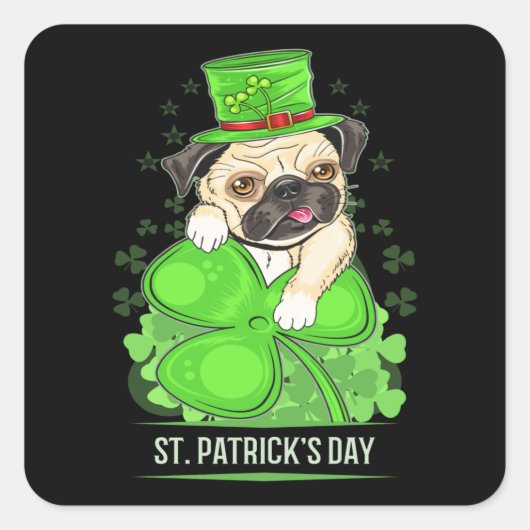St Patricks Dag Puppy Pug Vierkante Sticker (Voorkant)