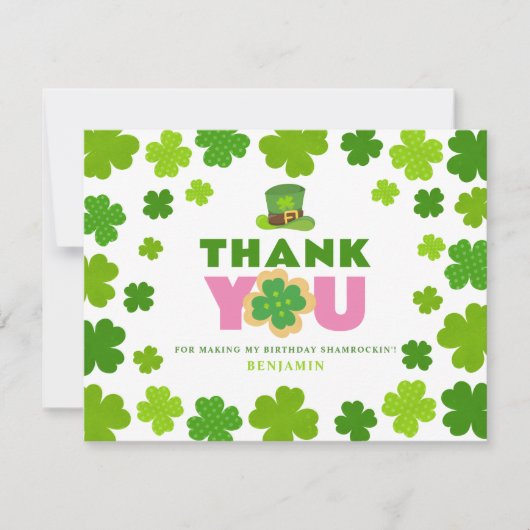 St. Patrick's Day 1st Birthday Clover Aangepaste f Bedankkaart (Voorkant)