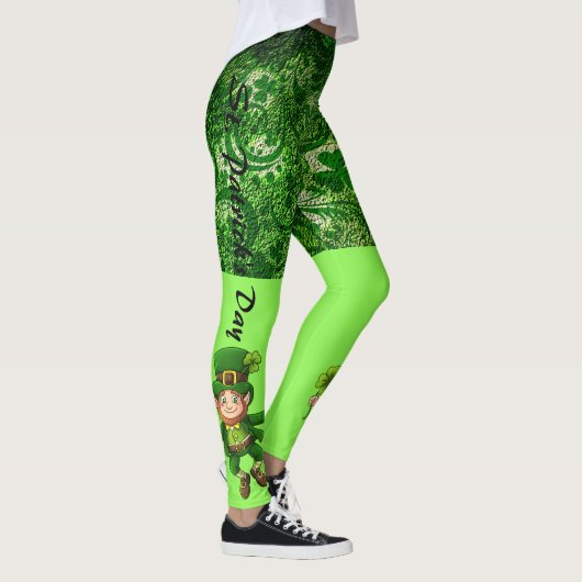 St Patrick's Day 2 Tone Green Fun Leprechaun Leggings (Rechts)