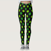 St. Patrick's Day 4 Leaf Clover Green Black Cute Leggings (Voorkant)