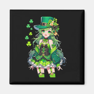 St Patrick's Day Anime Girl Kawaii Leprechaun Girl Magneet