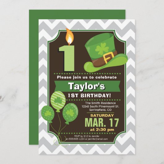 St. Patrick's Day Anniversaire Fête Invitation (Devant / Derrière)