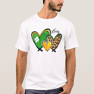 St. Patrick's Day Apparel Leopard Lucky Hearts Sha T-shirt