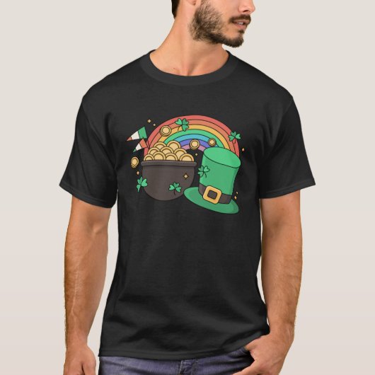 St Patricks Day Apparel leprechaun Pot of Gold rai T-shirt (Voorkant)