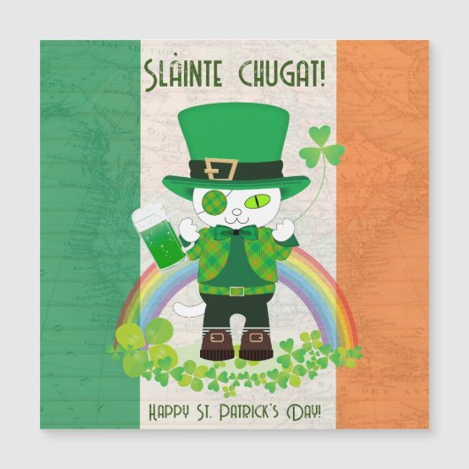 St. Patrick's Day avec une carte magnétique Chat c (Devant)