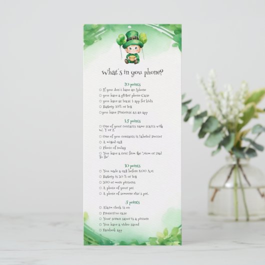 St. Patrick's Day babyshower spelkaart Menu (Staand voorkant)