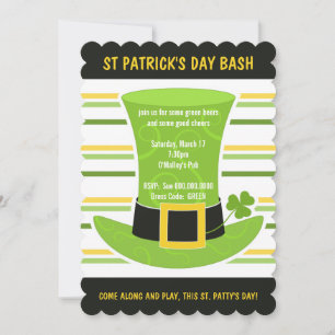 St Patrick's Day Bash Groene Top Hoed Stripes Invi Kaart