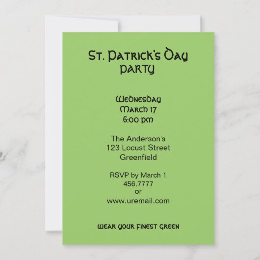 St. Patrick's Day BEE Uitnodiging (Achterkant)