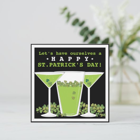 St. Patricks Day Beer en Martini Party Invitation Kaart (Staand voorkant)