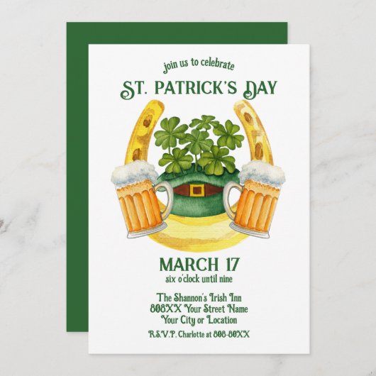 St. Patrick's Day Beer Mokken en Lucky Hoefijzer Kaart (Voorkant / Achterkant)