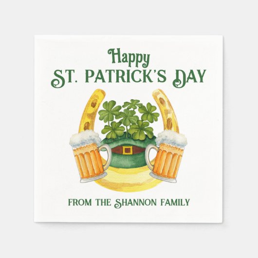 St. Patrick's Day Beer Mokken en Lucky Hoefijzer Servet (Voorkant)