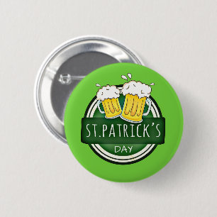 St. Patrick's Day, Beer Mokken, Irish Green Ronde Button 5,7 Cm