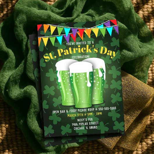 St Patrick's Day Beer Party Green Shamrock Kaart