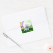 St Patrick's Day - Bichon Frise - Mia Vierkante Sticker (Envelop)