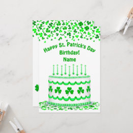 St Patrick's Day Birthday Cake Custom Candles Flat Kaart