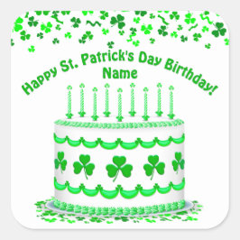 St Patrick's Day Birthday Cake Custom Candles Vierkante Sticker