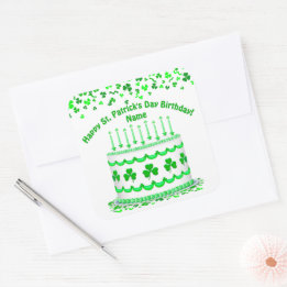 St Patrick's Day Birthday Cake Custom Candles Vierkante Sticker