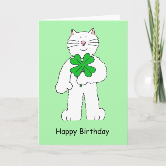 St Patrick's Day Birthday Cat with Shamrock Kaart (Voorkant)