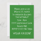 St Patricks Day Birthday Party Custom Invitations Kaart (Achterkant)