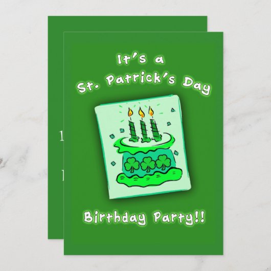 St Patricks Day Birthday Party Custom Invitations Kaart (Voorkant / Achterkant)
