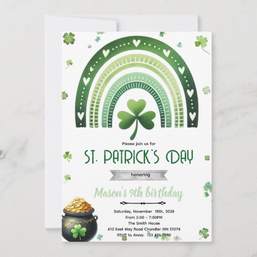 St. Patrick's Day Birthday party invitation (Devant)