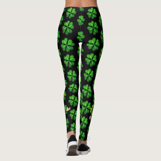 St Patrick's Day Black en Green 4 Leaf Clover Leggings (Achterkant)