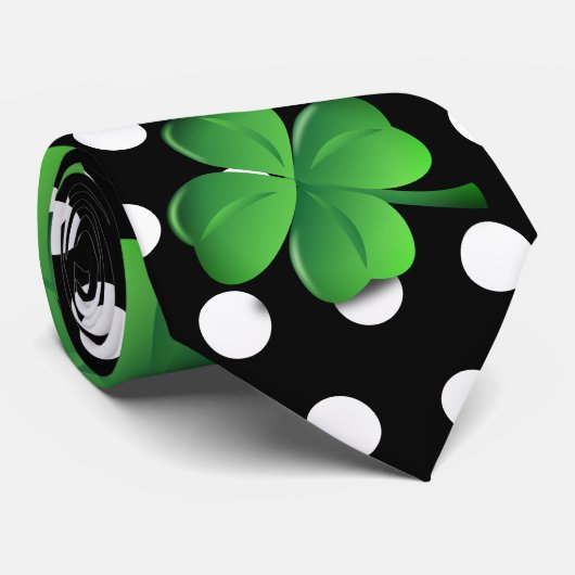St. Patricks Day Black Green Shamrock White Stippe Stropdas (Opgerold)
