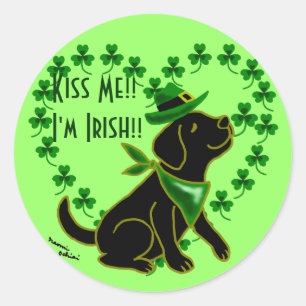 St. Patrick's Day Black Labrador Ronde Sticker