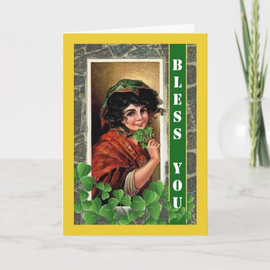 St Patrick's Day Blessing with  Girl Kaart (Voorkant)