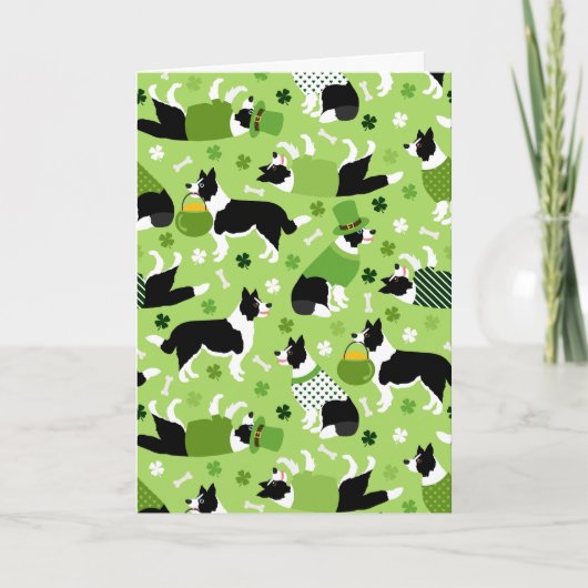 St. Patrick's Day Border Collie Feestdagen Kaart (Voorkant)