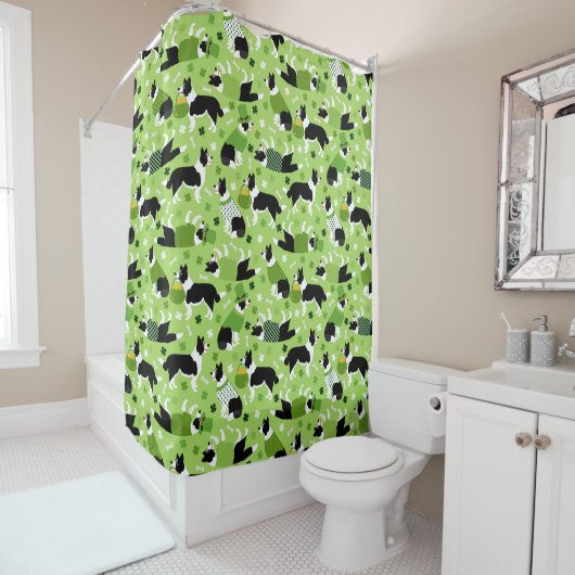 St. Patrick's Day Border Collie Pattern Douchegordijn (In situ)