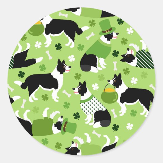 St. Patrick's Day Border Collie Pattern Ronde Sticker (Voorkant)