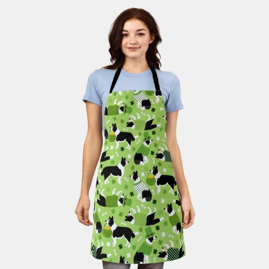 St. Patrick's Day Border Collie Pattern Schort (Gedragen)