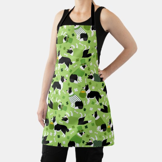 St. Patrick's Day Border Collie Pattern Schort (Insitu)