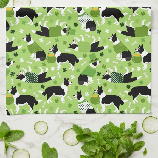 St. Patrick's Day Border Collie Pattern Theedoek (Gevouwen)