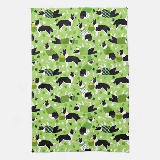 St. Patrick's Day Border Collie Pattern Theedoek (Verticaal)