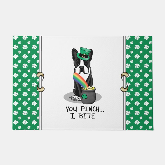 St. Patrick's Day Boston Terrier (zwart) Cute Dog Deurmat (Voorkant)