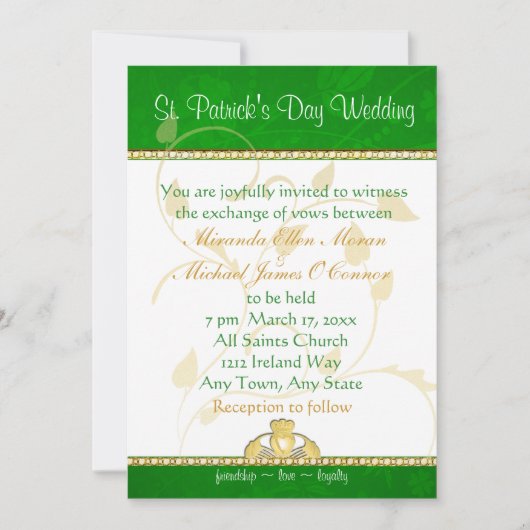 St. Patrick's Day bruiloft uitnodiging Claddaugh (Voorkant)