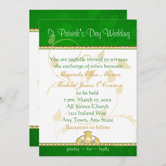 St. Patrick's Day bruiloft uitnodiging Claddaugh (Voorkant / Achterkant)