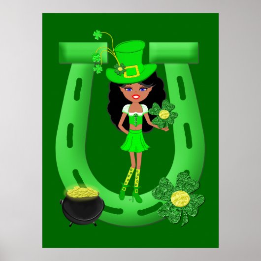 St Patrick's Day Brunette Girl Leprechaun Poster (Voorkant)