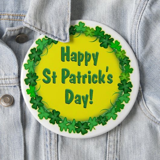 St Patrick's Day Button/Clovers Ronde Button 6,0 Cm (In situ)