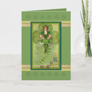 St. Patrick's Day Card vintage image met meisje Kaart
